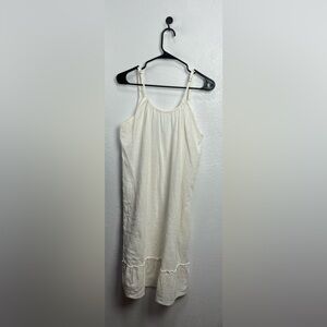 Kona Sol Women’s Cream Textured Sleeveless Midi Dress Cottage Core Sz L Ruffle